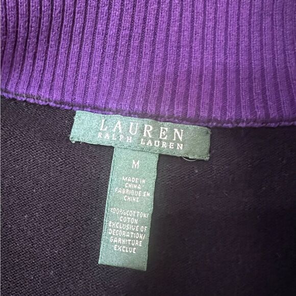 VINTAGE LAUREN RALPH LAUREN PURPLE  BLACK FULL ZIP SWEATER GOLD CREST Sz M - Picture 7 of 10